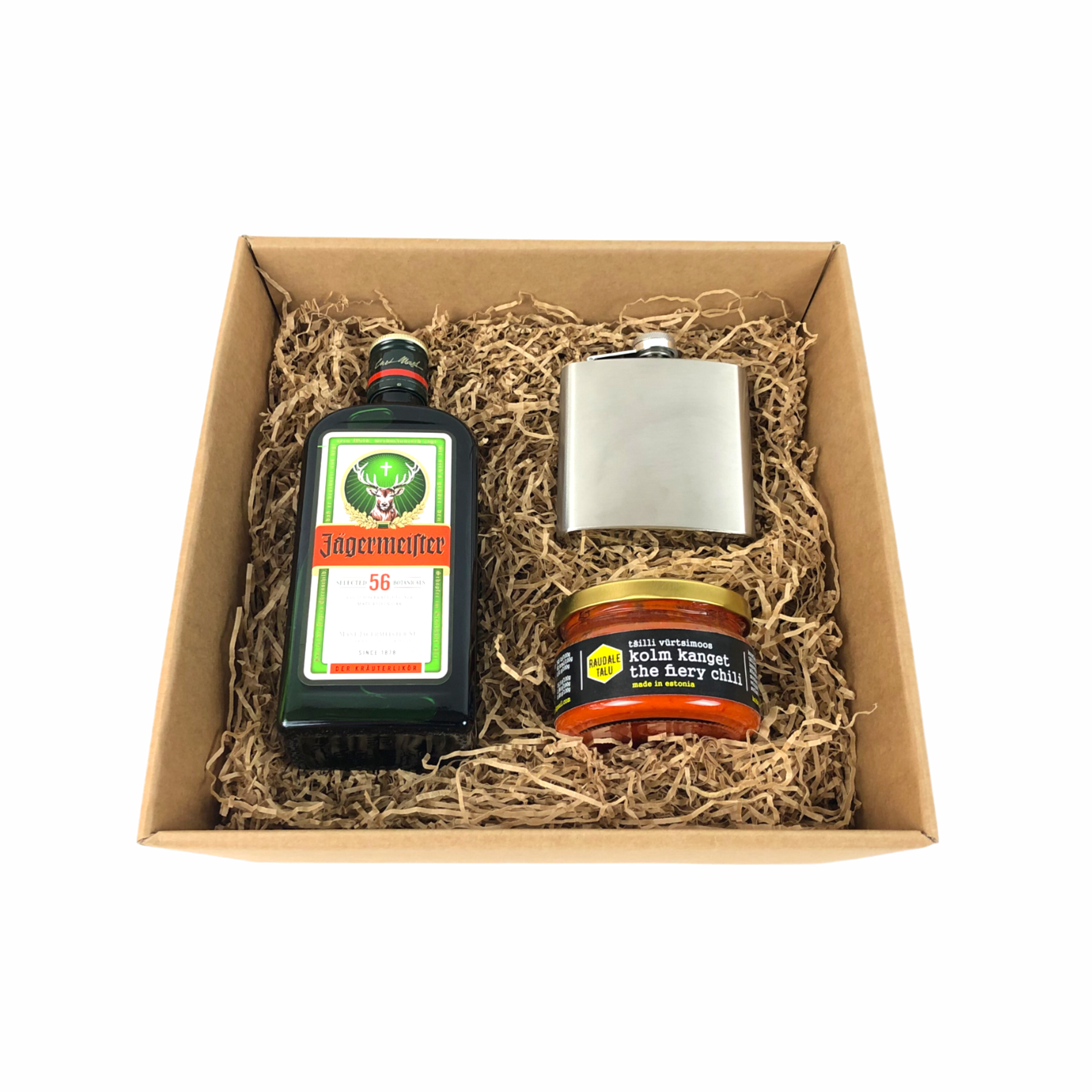 gift box - flask & jägermeister with logo