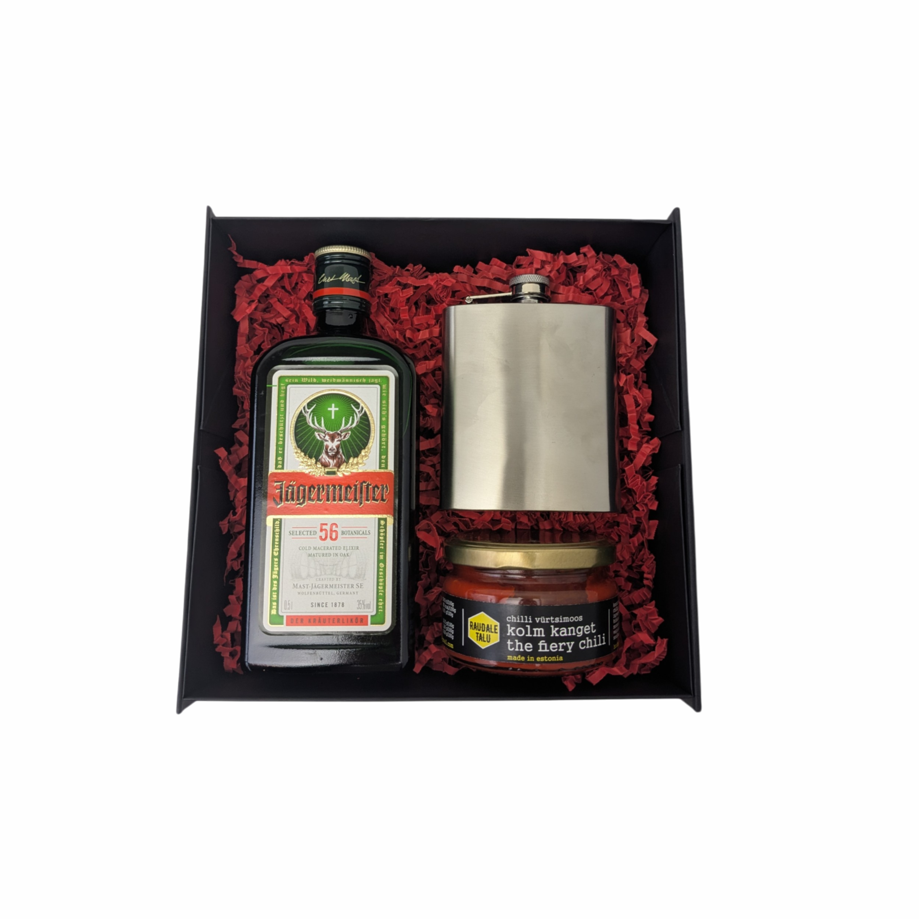 kinkekomplekt plasku, tšillimoos ja jägermeister with logo