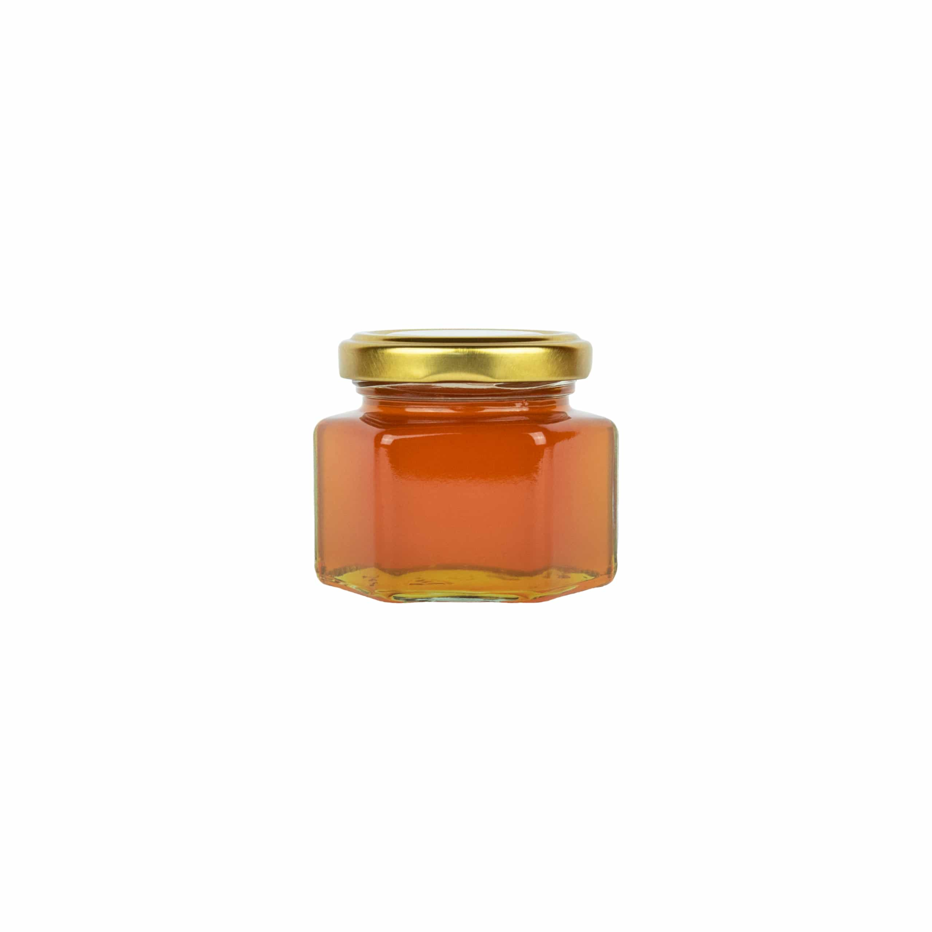 honey in a hexagonal jar 125 g with logo