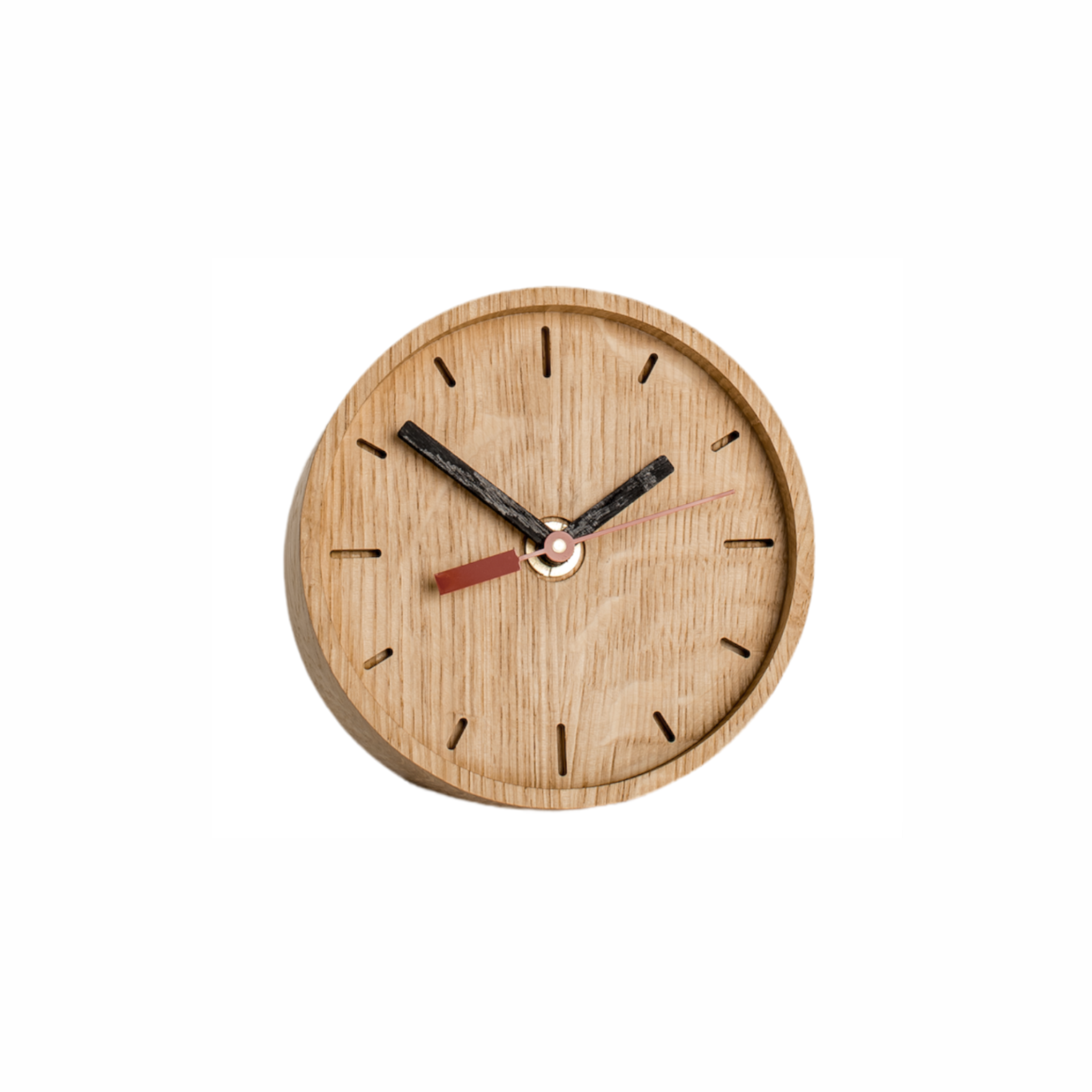 table clock made of oak wood with logo