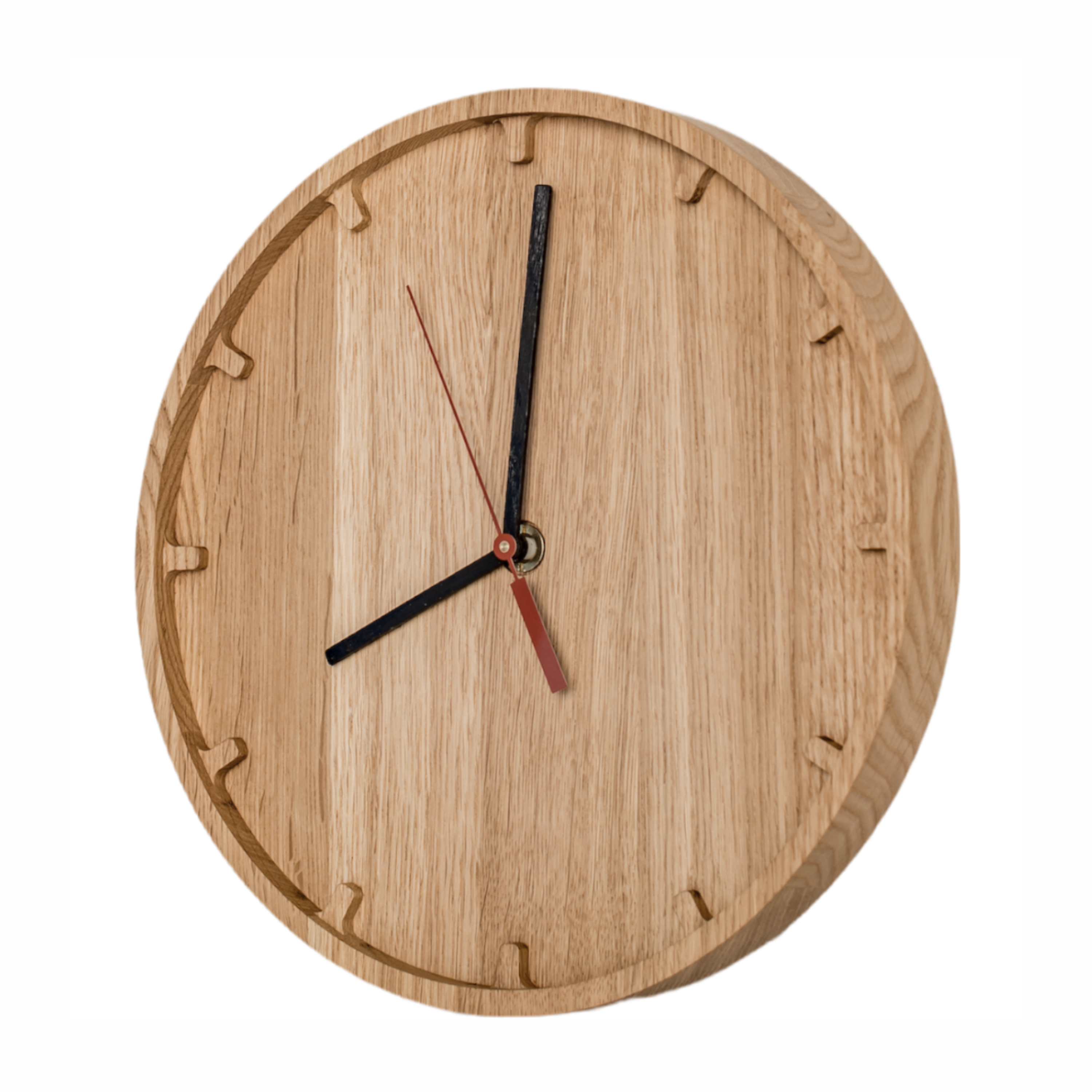 wall clock made of oak with logo